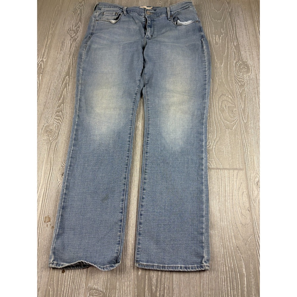 Levis 505 Womens Size 14 Straight Leg Medium Wash Blue Stretch Jeans Inseam 31
